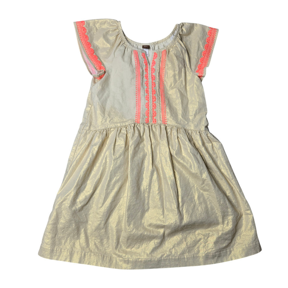 Tea Collection Gold Shimmer‎ Embroidered Girl's Dress Size: 8